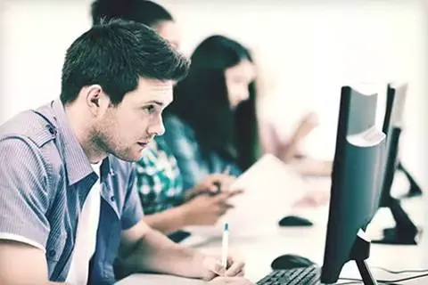 students working in a computer lab